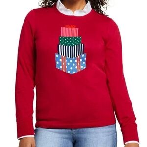 Lands' End Re Supima Cotton Stacked Gifts/Presents Holiday Sweater L